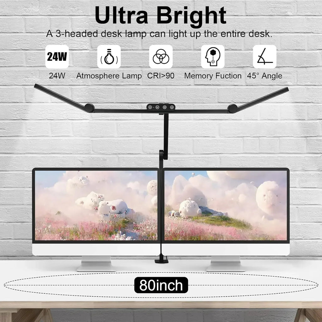 Led Desk Lamp with Clamp Architect Desk Lamp for Home Office 24W Ultra Bright Auto Dimming PC Light Stepless Dimming Table Light
