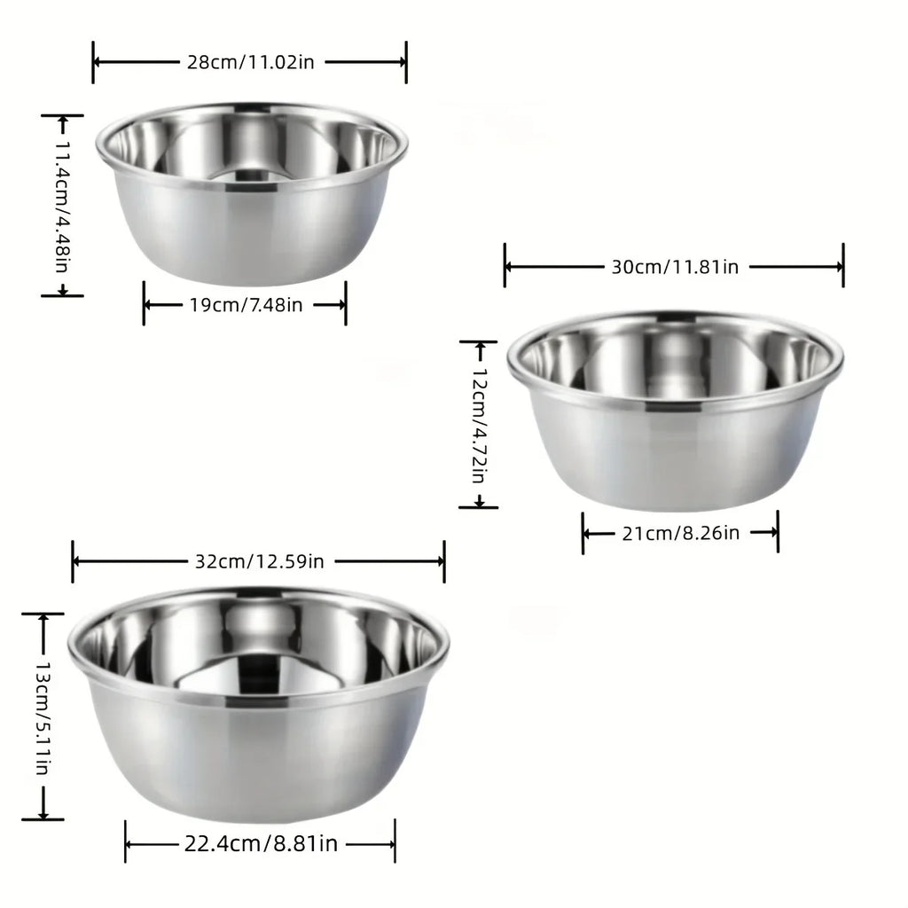 Stainless Steel Round Kitchen Cooking and Baking Kneading Bowl, Washing Fruit and Vegetable Bowl