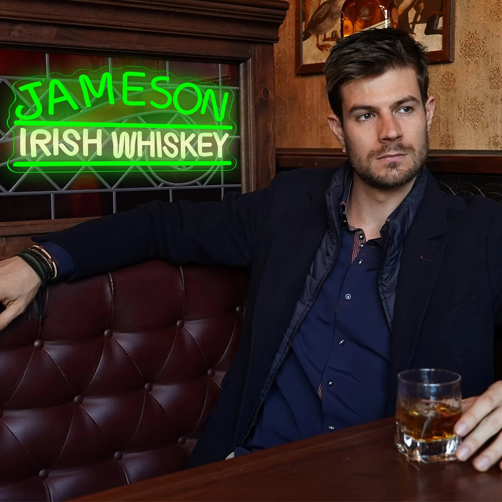 Jameson Irish Whiskey Brand Logo Neon Sign Light for Home Bar Pub Man Cave Wall Decor LED Neon Light  Gift for Whiskey Lovers