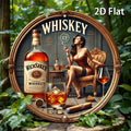 1pc Vintage Whiskey-Themed Round Metal Sign - Female Whiskey Lady & James Bond-Inspired Logo Design, Scotch & Bourbon Art