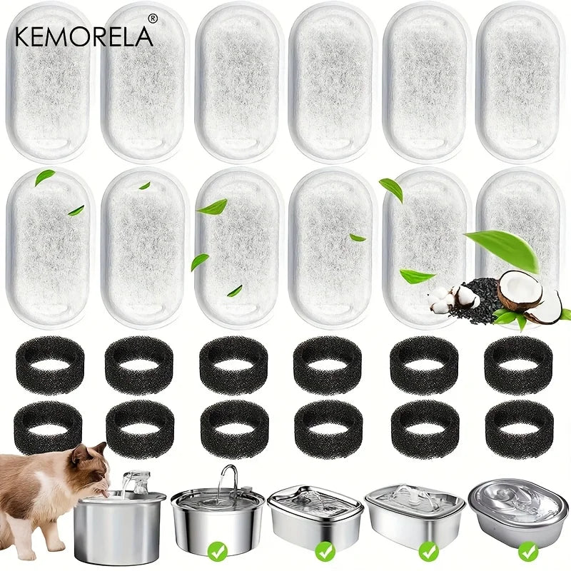 12/15PCS Cat Water Fountain Activated Carbon Sponge Filters for Stainless Steel Water Dispenser Pet Healthy Water Care Accessory