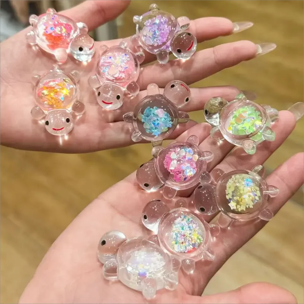 Cute Luminous Glitter Turtle Statue Charms for DIY Keychains Living Room Decor, Indoor & Outdoor Use