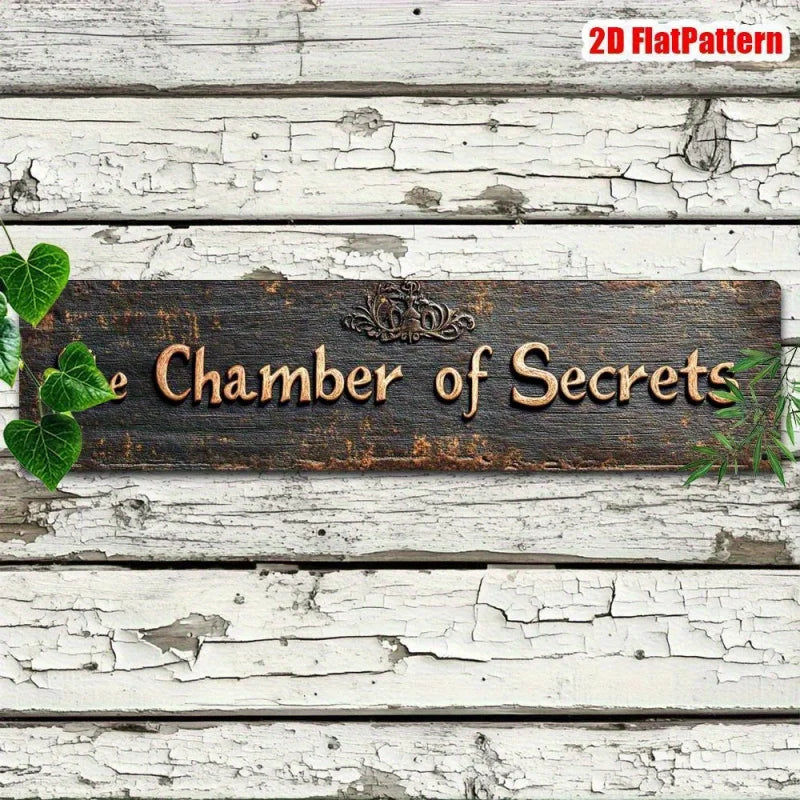 2D Flat,1pc The Chamber of Secrets Vintage Rustic Metal Sign - 3.94x15.75inch Durable Aluminum Wall Decor, Easy to Hang for Home