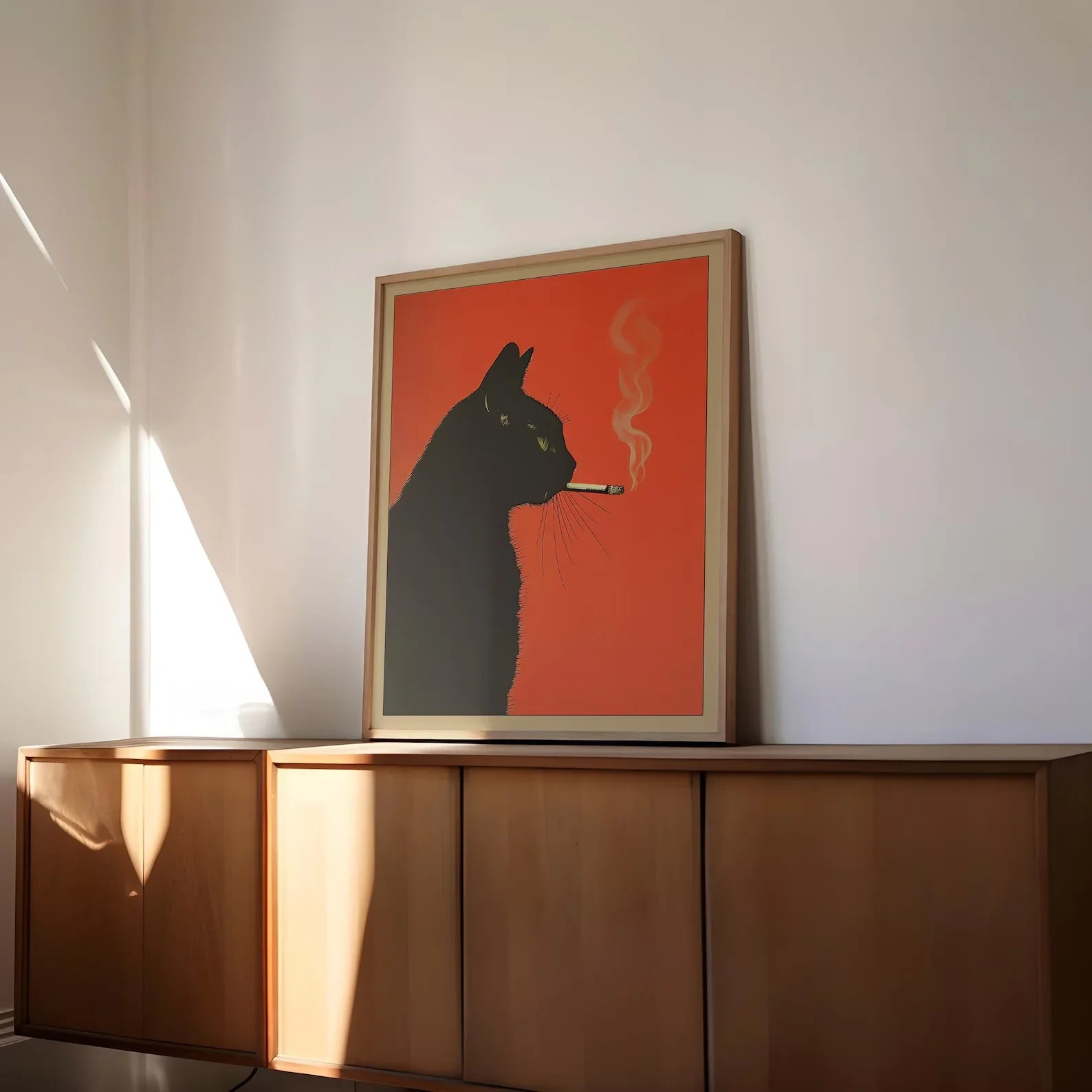 Black Cat Smoking a Cigarette Vintage Poster Art Retro Whimsical Print Funny Animal Wall Decor Poster for Bar Cart Quirky Kitche