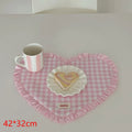 Placemats Dining Table Korean Plaid Heart-shaped Placemat Water Cup Mat Cute Pleated Lace Mat Fabric Coaster Dining Mat