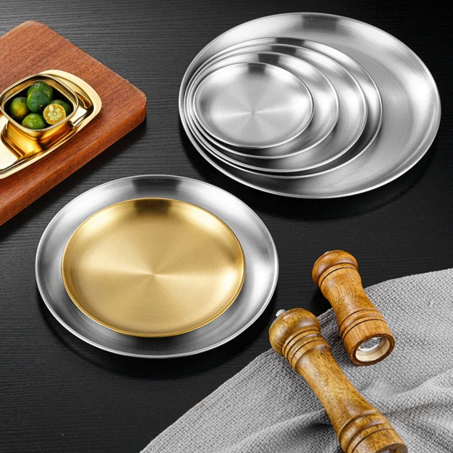 Plate tray, dining tray, steak plate, barbecue plate, Korean stainless steel circular barbecue plate