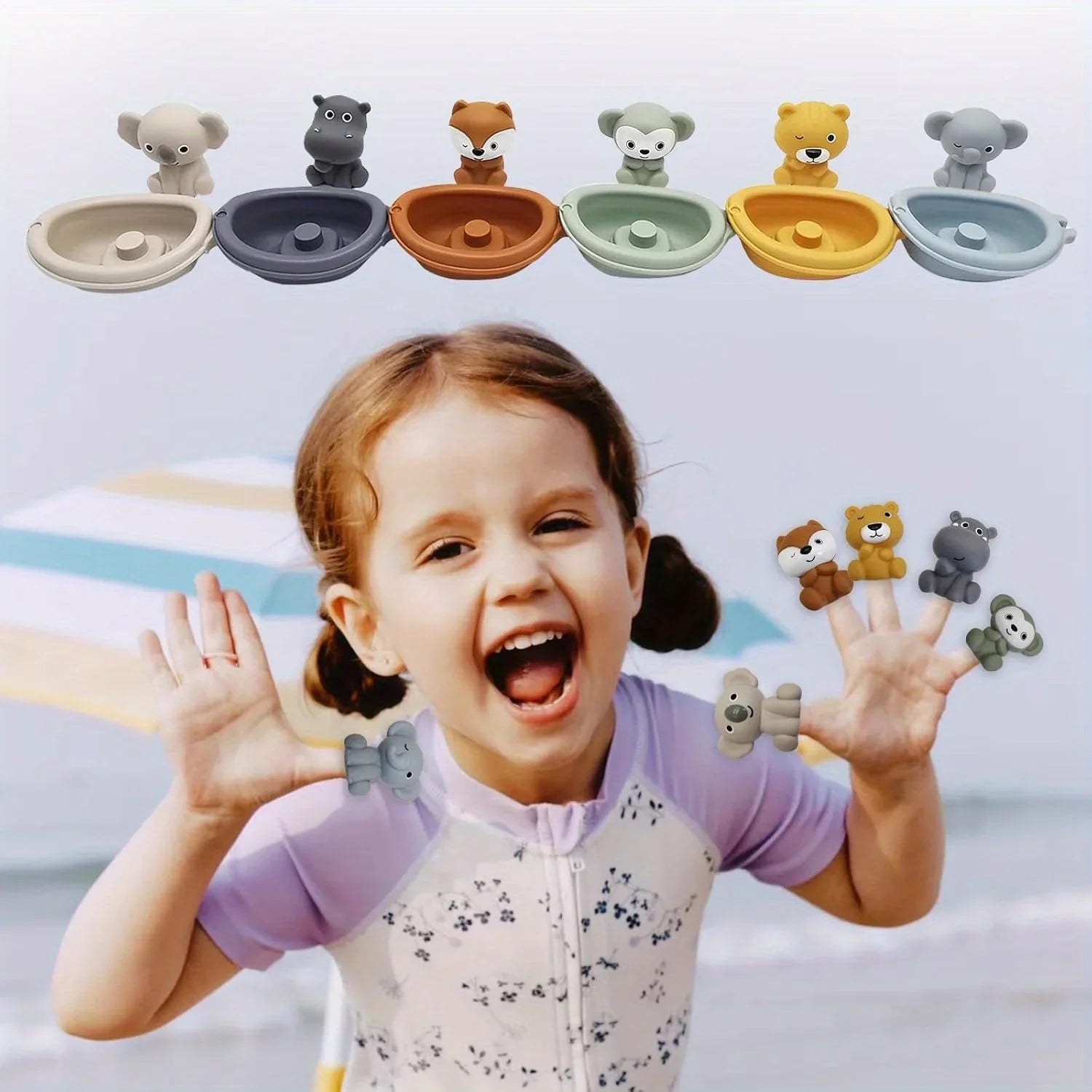 Stackable Animal Floating Bath Toy Set | Toddler Educational Sensory Play with Suction Cups for the Bath, Pool and Beach