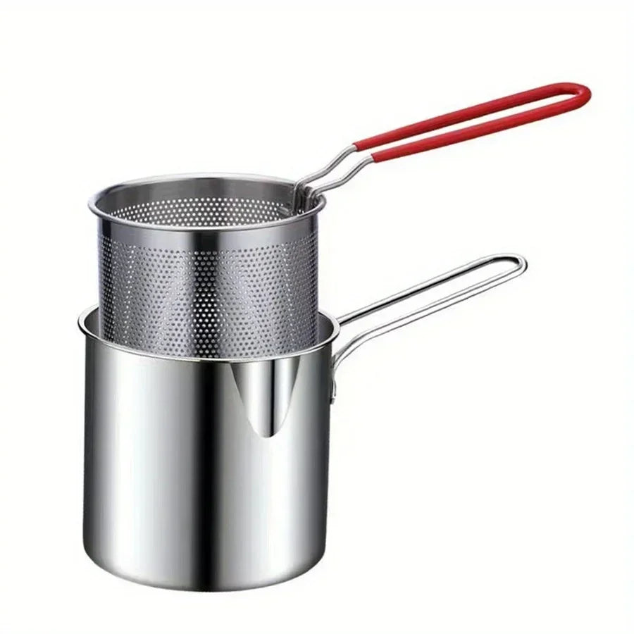 SUS304 stainless steel fryer with French fries and chicken wings, household small oil pot with filter screen, Tianfu Luo pot