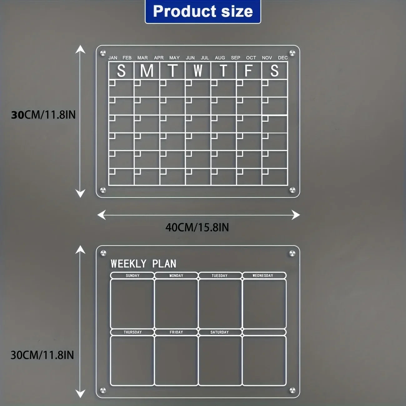 Premium Fridge Board – Clear Acrylic Weekly/Monthly Calendar, Dry/Wet-Erase Memo & Note Organizer