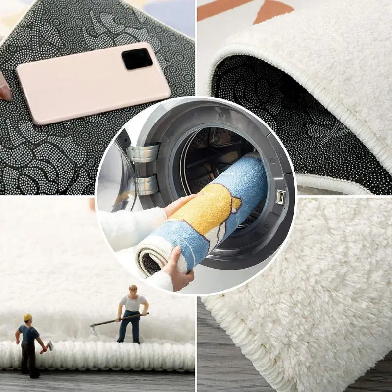 VIKAMA Irregular Letter Floor Mats, Soft And Anti-Slip Faux Cashmere Area Carpets, Bedroom Chair Floor Mats, Home Decoration