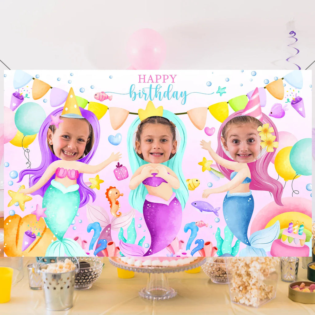 Mermaid photo Frame Background Little Mermaid Tail Birthday Party Decor Kids Girl Baby Shower Birthday Party Supplies Backdrop