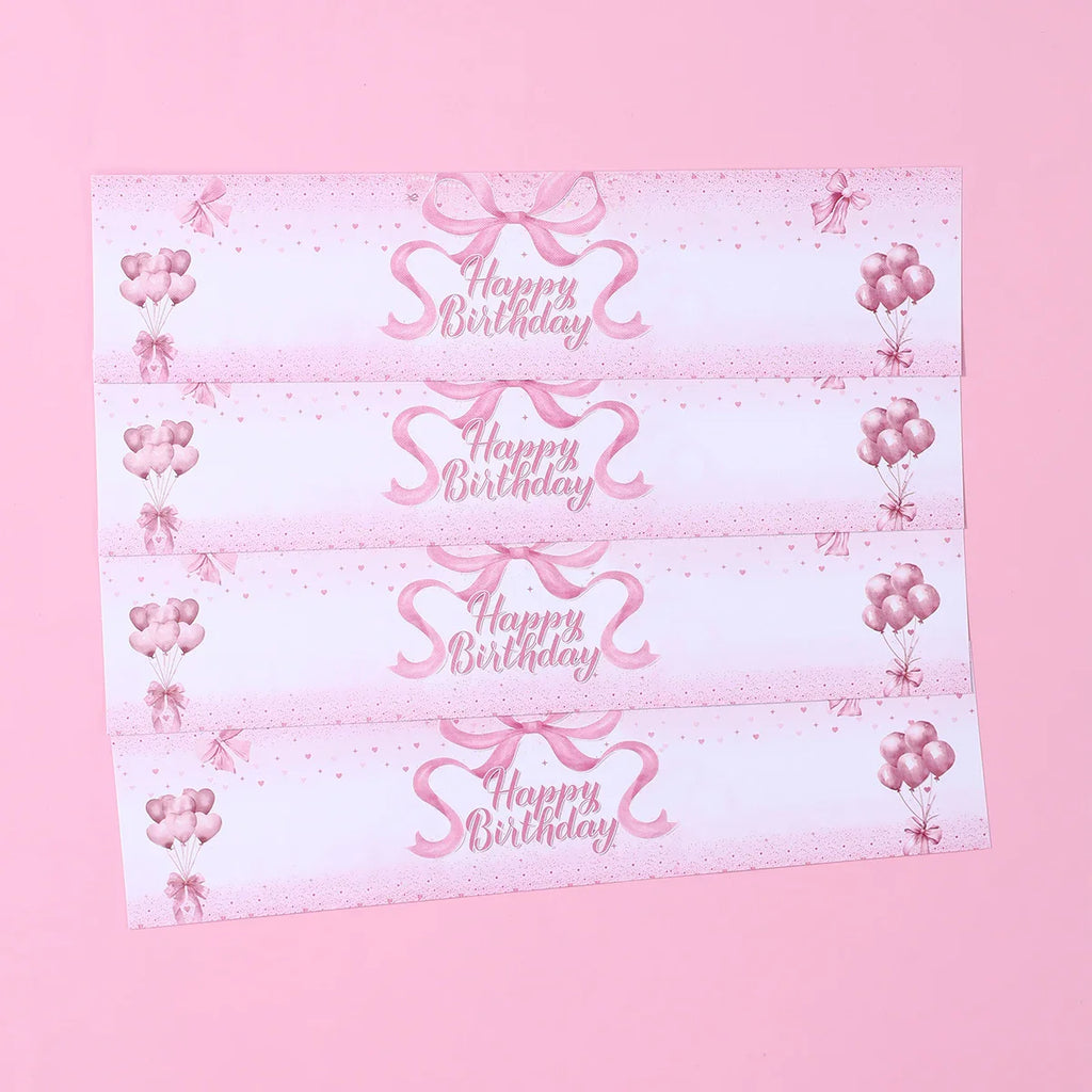 Pink Bow Bottle Stickers Happy 1st Birthday Party Decoration Kids Girl Wedding Birthday Party Supplies Favors Baby Shower Decor