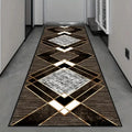 Modern Geometric Diamond Hallway Runner Rug - Black Gold & Gray Pattern Floormat Ideal for Corridor Decor