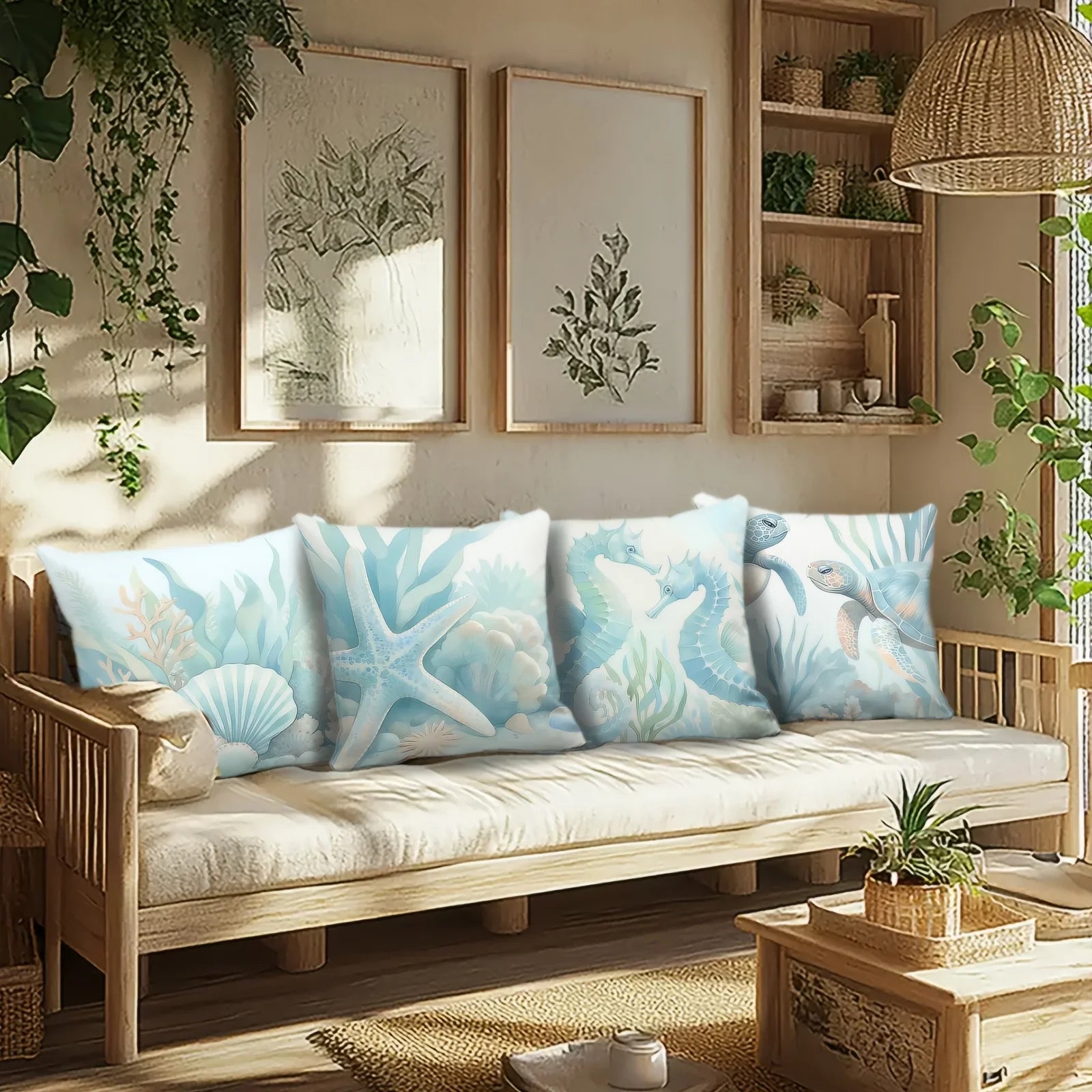 VIKAMA Summer Ocean Style Cool Design, Decorative Pillowcase, Suitable For Sofas, Bed Head Home Decor Pillow Covers, Washable