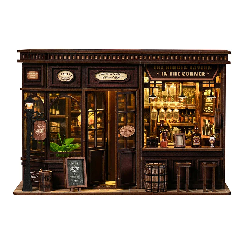 New Corner Bistro Miniature DIY Book Nook - 3D Wooden Puzzle Craft Kit, Christmas & Black Friday Micro Scene Model Gift