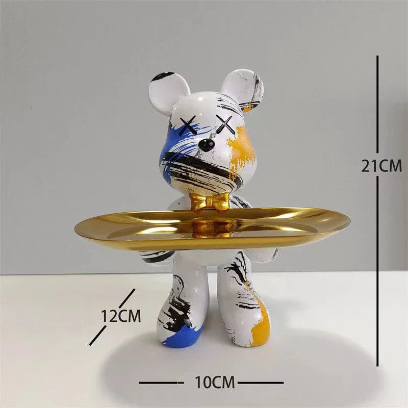 21cm Graffiti Bear Ornament Figurine Home Decoration Animal Statue Keys Storage Shelf Modern Room Sculpture Table Decor Gift