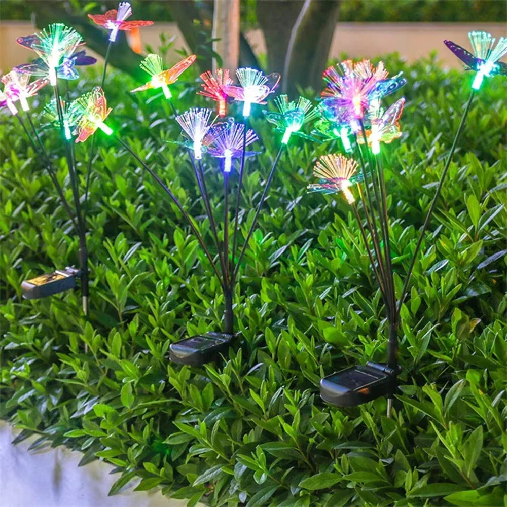 1PC 6-Head LED Solar Lamp,Outdoor Fiber Optic Butterfly Decoration Lighting,Ground,Lawn,Yard,Pathway Colorful Atmosphere Light