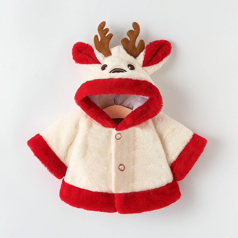 Thick Hooded Cape Coat Thermal Furry Clothes Small Antlers