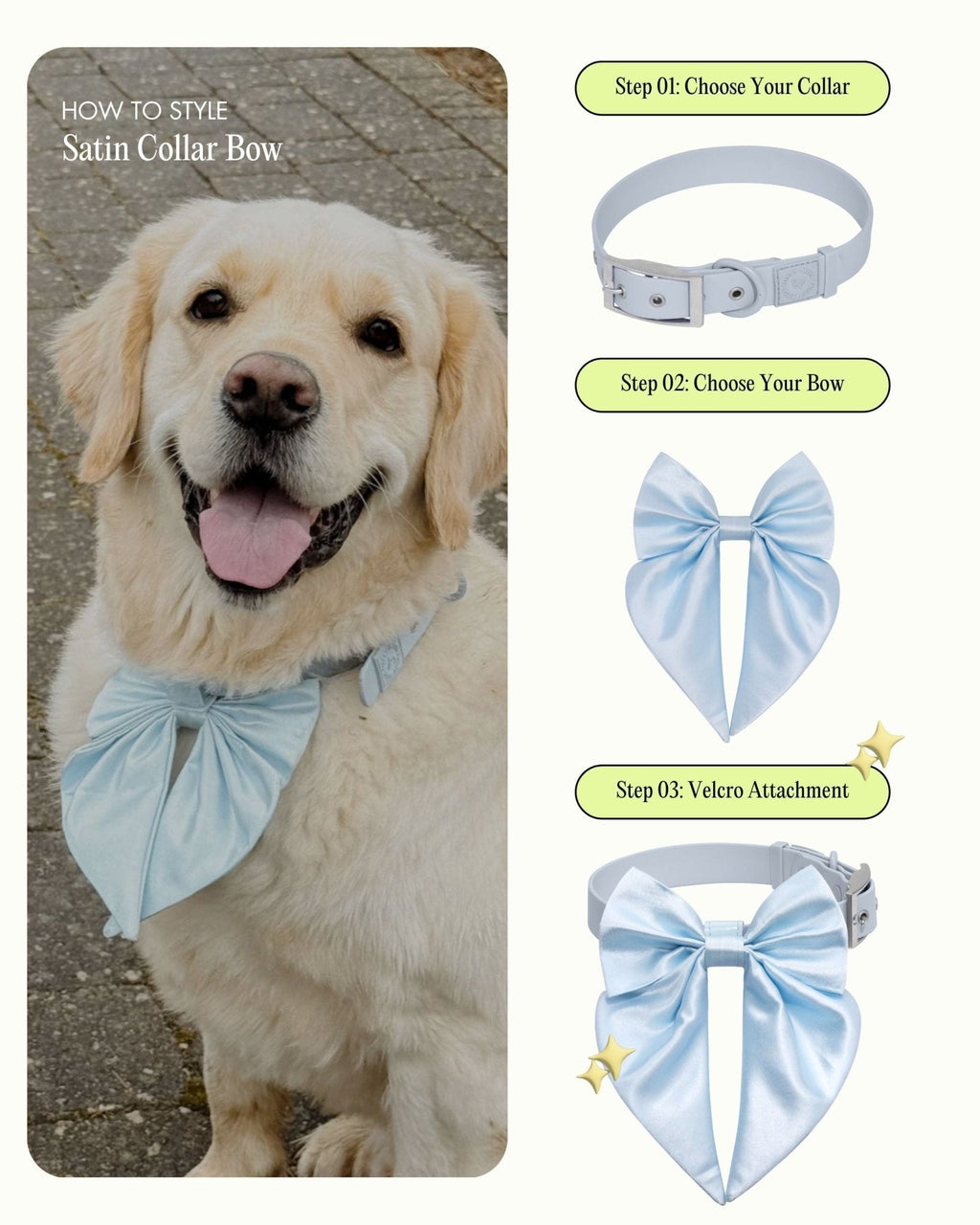 Satin Collar Bow - Sky